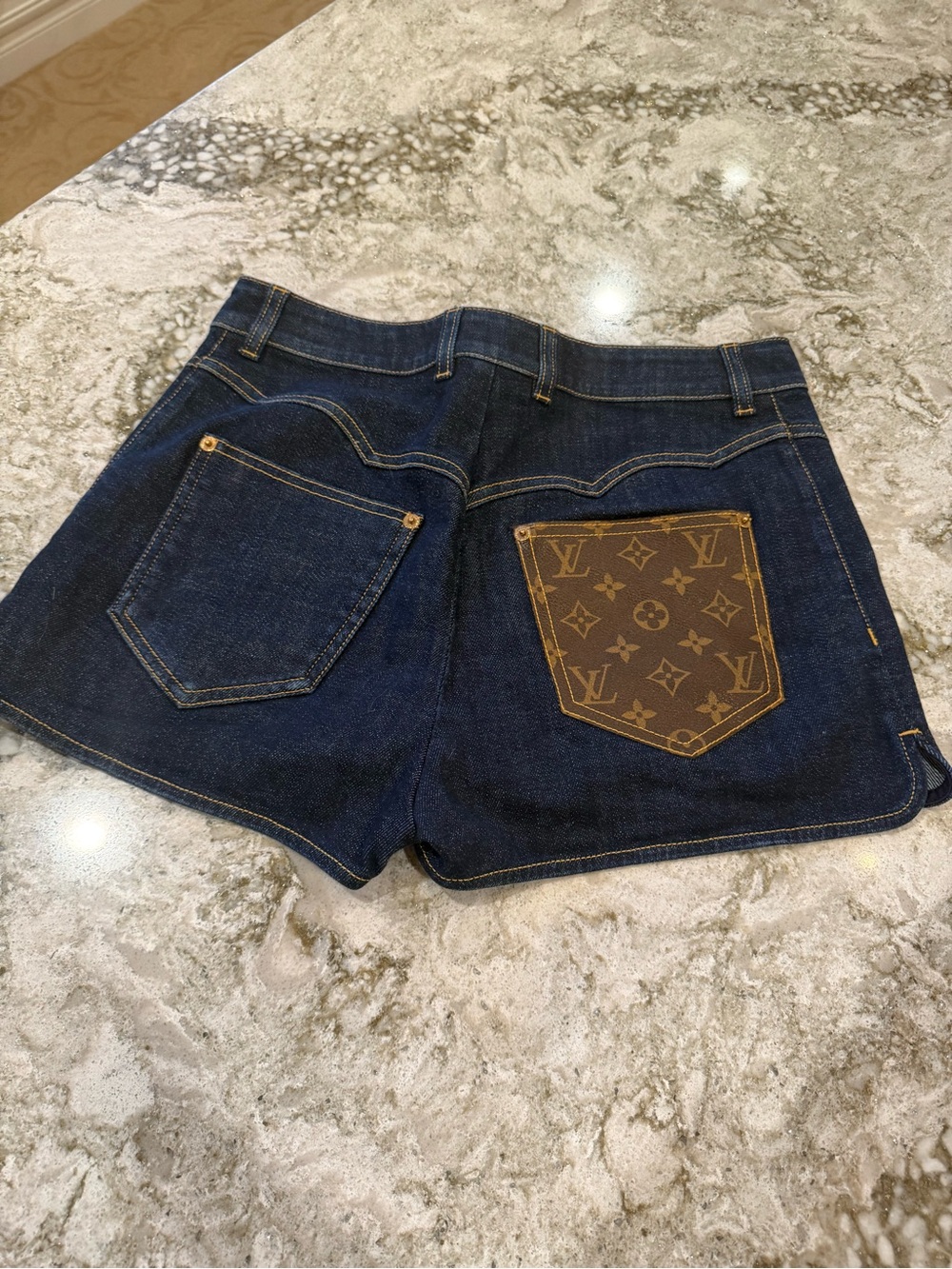 Louis Vuitton Dark Blue Denim Zip-Front High-Waist Shorts - Picture 2 of 3